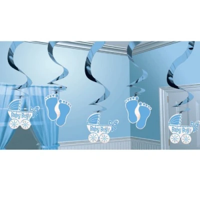 Afbeelding van Decoratie swirl geboorte Jongen 5 stuks