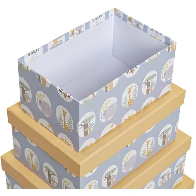 Afbeelding van Set van opstapelbare opbergboxen DKD Home Decor dieren Blauw Karton (43,5 x 33,5 15,5 cm)