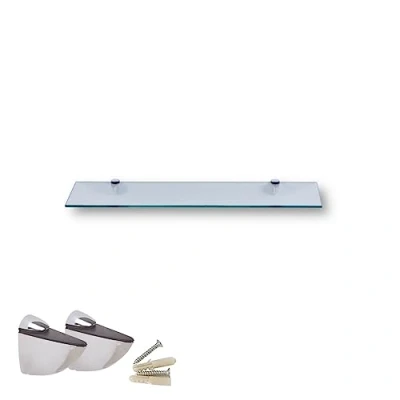 Afbeelding van Euro Tische glazen wandrek, 40 x 17,8 cm, badkamerrek, plank voor badkamer, doucheplank met 6 mm ESG veiligheidsglas en metalen houders, gemonteerd, verschillende maten (transparant)