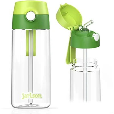 Afbeelding van JARLSON® waterfles voor kinderen, drinkfles met rietje kind, BPA vrij, gemaakt van hoogwaardig tritan (kunststof), lekvrij, ideaal kleuterschool, school en sport, 500 ml