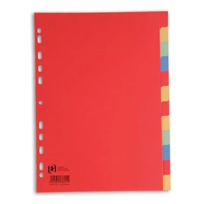 Afbeelding van OXFORD tabbladen, formaat A4, uit karton, onbedrukt, 11 gaatsperforatie, geassorteerde kleuren, 12 tabs 50 stuks