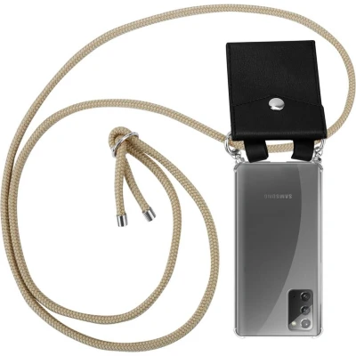 Afbeelding van Cadorabo Hoesje geschikt voor Samsung Galaxy NOTE 20 in GLANZEND BRUIN Silicone Mobiele telefoon ketting beschermhoes met zilveren ringen, koordriem en afneembaar etui