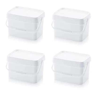 Afbeelding van 4 x emmer, 20 l, rechthoekig, liter, voedselveilig, stapelbaar, kunststof wit, kleur, voering, horeca, catering