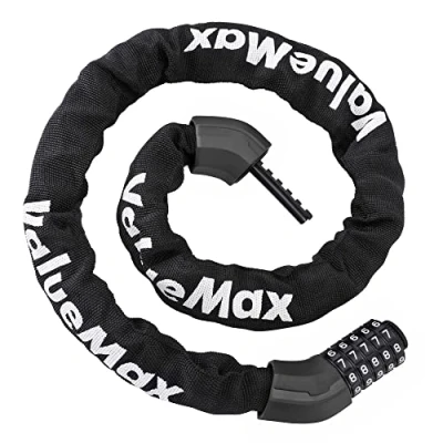Afbeelding van ValueMax Kettingslot voor fiets, code, 1000 mm x 8 mm, met 5 cijfers, wachtwoord, fietsslot van gehard staal, hoge veiligheid, motorfiets, deur, poort