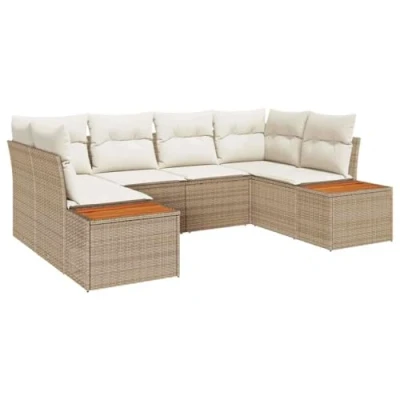 Afbeelding van vidaXL 6 delige tuinset met kussens, beige poly rattan en acacia