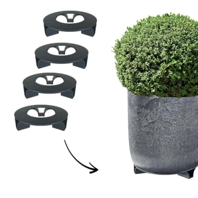 Afbeelding van terraced® Set van 4 bloempotonderzetters kleur: antraciet rond 16 cm diameter onderzetter bloempot gerecycled materiaal Made in Germany