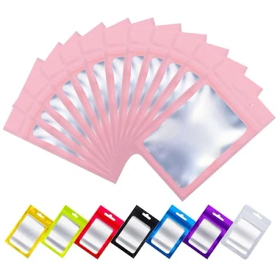 Afbeelding van Rimiko 100st Hersluitbare Mylar Zak, Ritssluiting Plastic Zakjes voor Voedsel, Rits Aluminiumfolie Zakken met Doorzichtig Venster, Ziplock Kleurverpakking (Roze, 16 x 24 cm)