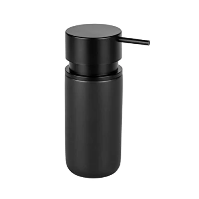 Afbeelding van zeepdispenser Silo zwart, navulbare keramische voor max. 250 ml vloeibare zeep, afwasmiddel of desinfectiemiddel met extra grote pompkop van ABS kunststof, ? 6,2 x 16,5 cm