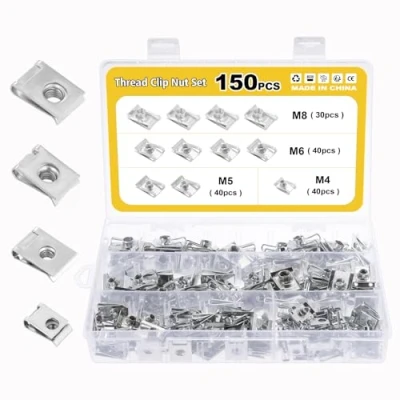 Afbeelding van Gueenky 150 stuks plaatmoeren, schroefdraad, M4, M5, M6, M8, U type, klikmoeren, klemmoeren, roestvrij staal, voor auto, motorfiets