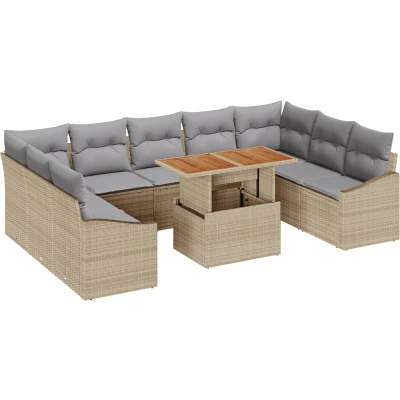 Afbeelding van vidaXL 10 delige Tuin Sofa Set met Kussens Beige Poly Riet