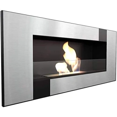 Afbeelding van KRATKI biohaard DELTA2 400 x 900 cm 0,5 L container Qube met beglazing 4 mm glasdikte ethanol wandhaard gelhaard ideaal voor huis, woonkamer of slaapkamer