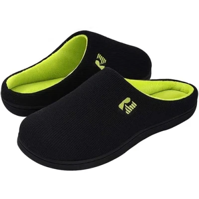 Afbeelding van RockDove Heren originele tweekleurige pantoffels met traagschuim, Zwart limoengroen, 42/43 EU