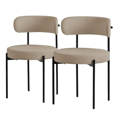 Afbeelding van Eetkamerstoel set van 2 met teddy stof rugleuning bruin Keukenstoel ML Design