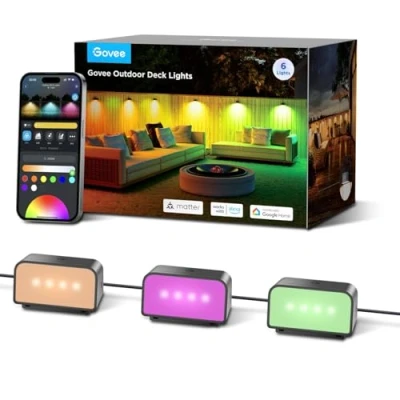 Afbeelding van Govee Outdoor Fence Lights, RGBIC buitenwandlamp met wit licht, IP65 slimme LED lamp, 60 scènemodi, werkt Alexa, Google Assistant en Matter, voor hek, trap, tuindecoratie, 6 stuks
