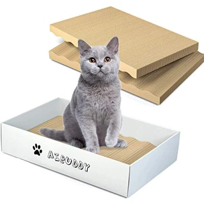 Afbeelding van Aibuddy Kattenkrabber, 3 STKS Kat Krabpads Lounge Bed Omkeerbaar Karton met Organisch Kattenkruid [ Home Clean Design Scratcher Box]