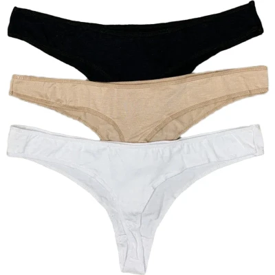 Afbeelding van Bamboe Dames String 3 stuks Maat XL damesstring Zwart Wit Beige Onderbroeken
