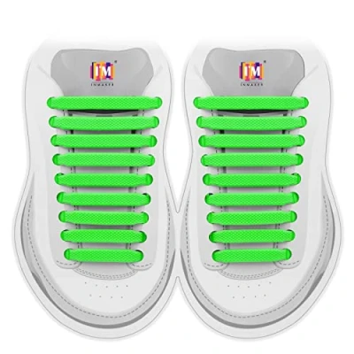 Afbeelding van INMAKER Geen strikveters voor kinderen en volwassenen, elastische veters sneakers, siliconen bandloze platte schoenveters hardloopschoenen, Groen, Large