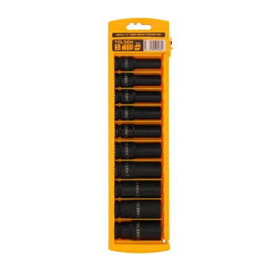 Afbeelding van Tolsen Doppenset Extra lang Slagmoerdoppenset diep Maat 10, 12, 13, 14, 15, 17, 19, 21, 22 en 24 mm Chroom molybdeenstaal 10 delig