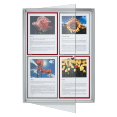 Afbeelding van Infovitrine 4xa4 Whiteboard Voor Binnen Aluminium Frame Deur Acrylglas