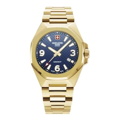 Afbeelding van Swiss Alpine Military 7005.1 Herenhorloge, analoog, kwarts, roestvrij staal, goud/goud/blauw 1115sam, armband