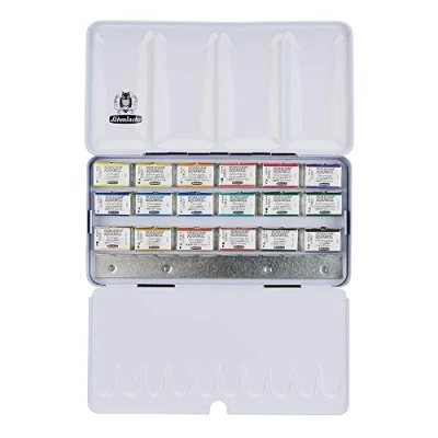 Afbeelding van Schmincke HORADAM AQUARELL schilderset met 18 fijnste aquarelverf, 74318097, metalen doos, schilderset, x 1/1 cellen, blanco voor 6 of 12 1/2 cellen