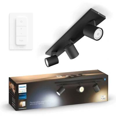 Afbeelding van Philips Hue Runner opbouwspot warm tot koelwit licht 3 spots zwart 1 dimmer switch