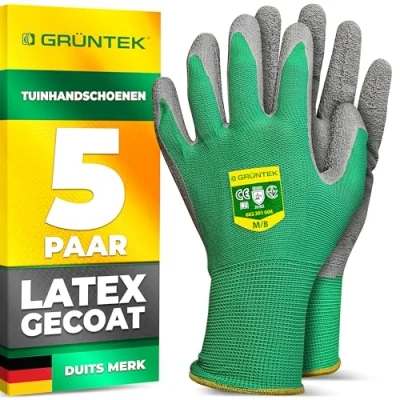 Afbeelding van GRÜNTEK 5 paar Tuinhandschoenen Dames M/8 Werkhandschoenen Polyestervezel Latexlaag