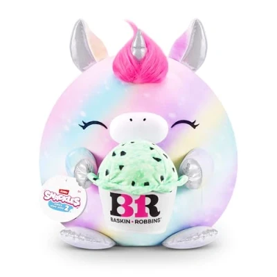 Afbeelding van Snackles Series 2 Wave 2, Snack Swap, Eenhoorn, 20 cm Snackle van ZURU Cuddly Squishy Comfort Pluche met gelicentieerde snack, merkaccessoire (eenhoorn, Baskin Robbins)