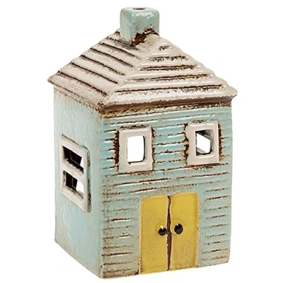 Afbeelding van Joe Davies Village Aardewerk Blauw Huis Decoratieve Keramische Theelicht