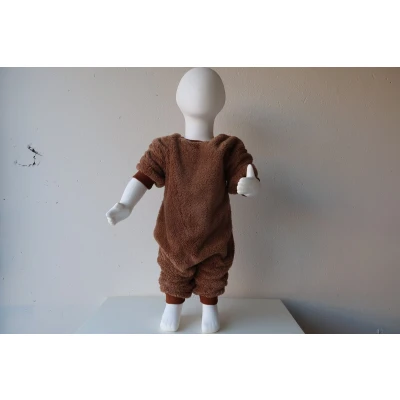 Afbeelding van teddy Romper Long Bruin 6 9 rompers rompertje rompertjes baby born kleertjes pakje kleding meisje jongens unisex lange mouw