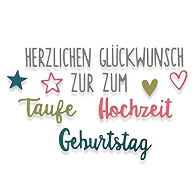 Afbeelding van Sizzix Thinlits Snijmal set Duitse Tekst &quot;Herzlich Glückwunsch&quot; 8 stuks