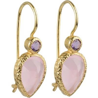 Afbeelding van I&#039;M ME JEWELLERY oorbellen roze chalcedoon edelsteen amethist 24 karaats vermeil goud