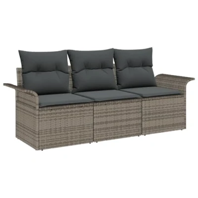 Afbeelding van vidaXL 3 delige Tuin Sofa Set met Kussens Grijs Poly Rattan