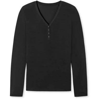 Afbeelding van Schiesser Shirt Langarm Modal MIX &amp; Relax Pyjamashirt, Dames, Maat: 46, Schwarz