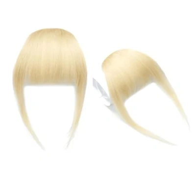 Afbeelding van Clip In Pony Echte Mensenhaar Fringe Hair Extensions Platte met Tempels, Blonde Kleur