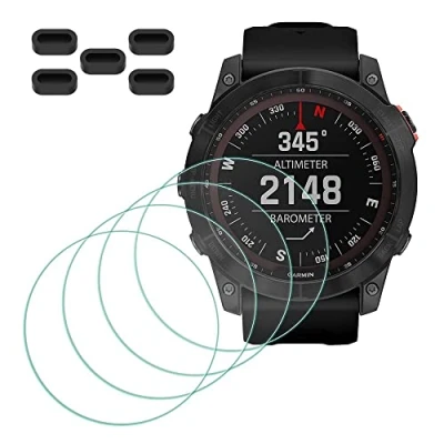 Afbeelding van MTHGH Beschermfolie voor Garmin Fenix 7X/ 7X Solar/7X Sapphire Solar Smartwatch displaybeschermfolie [4 stuks] + anti stofstekker 5 stuks, glas 9H hardheid kras luchtbelvrije ultradunne