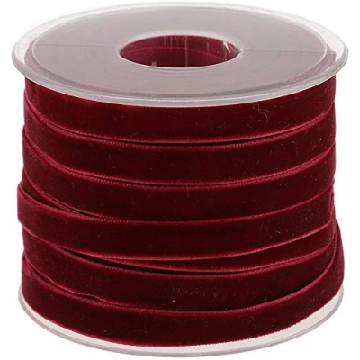 Afbeelding van POFET 20 Yard 10 mm breed fluwelen lint rol voor ambachten decoratie wijnrood