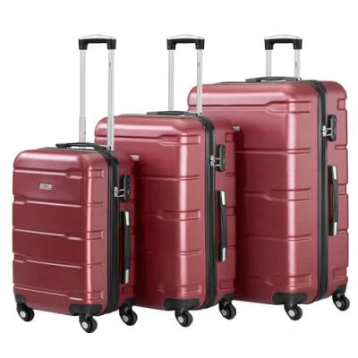 Afbeelding van Zelsius koffer set ABS hardshell met cijferslot, 4 wielen en binnenscheidingswand handbagagekoffer, harde kofferset delig, trolley, groot, bagageset, rood, 3 delig