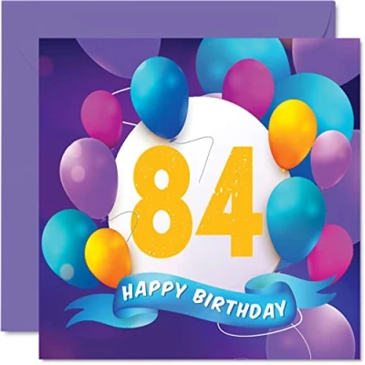 Afbeelding van 84e verjaardagskaart voor mannen en vrouwen ballonfeest gelukkige verjaardagskaarten 84 jarige man vrouw overgrootvader opa oma nanny mama papa, 145 mm x cadeau
