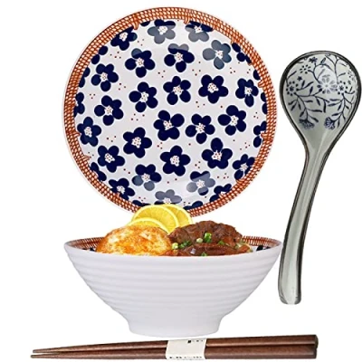 Afbeelding van Ramen Bowls, Kom, Porseleinen Japanse Bowl met lepel eetstokjes, slakommen