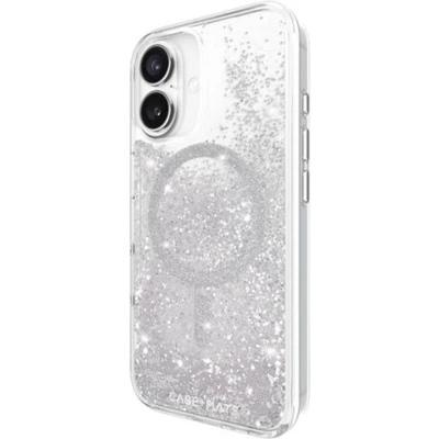 Afbeelding van Case Mate, Hoesje Geschikt voor Apple iPhone 16 MagSafe met kinetische glitter en cascade effect, Zilveren
