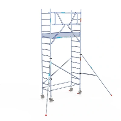 Afbeelding van Professionele aluminium rolsteiger 0.75x1.90x5.20m werkhoogte met houten platformen