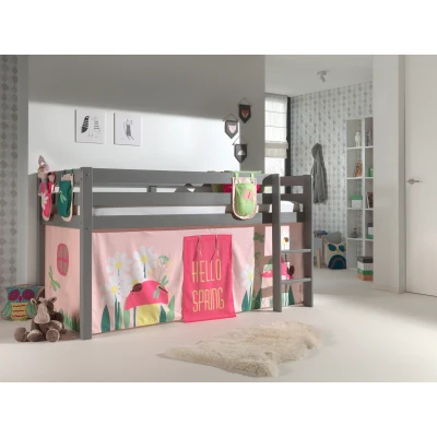 Afbeelding van LUCEVI Pino Halfhoogslaper H115CM + Ladder Spring Gordijntjes 3 Zakjes Grijs 90x200 cm