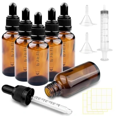 Afbeelding van Brevanza 6 stuks pipetfles 30 ml met trechter, fles pipet, bruine glazen druppelpipet, parfumfles druppelaar, druppelfles etiket, voor etherische oliën, parfummerie