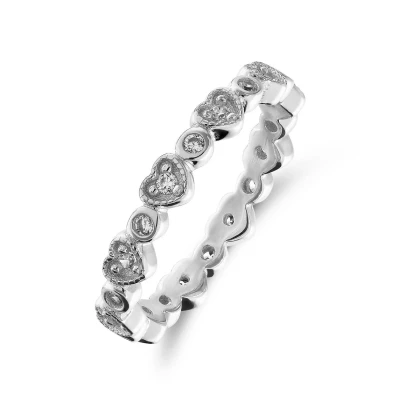 Afbeelding van Lucardi Kinder Zilveren Ring hartjes zirkonia 925 Zilver Zilverkleurig 16 / 50 mm