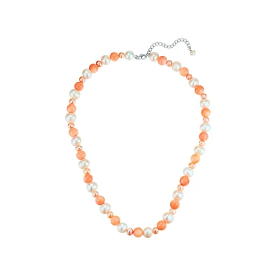 Afbeelding van Valero Pearls Kette Sterling Silber SÜSSWASSERZUCHTPERLE Weiss ROSA Koralle Peach Perlenkette Ketting, Dames, Maat: One Size, Weiß