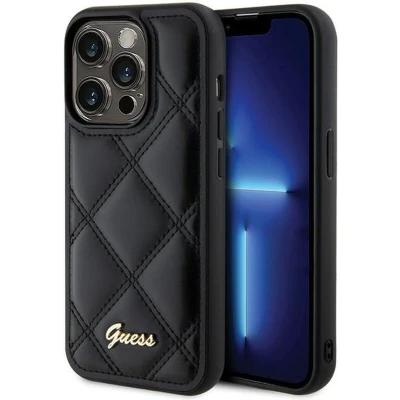 Afbeelding van Guess Quilted Metal Logo Back Case Geschikt voor Apple iPhone 15 Pro (6.1&quot;) Zwart