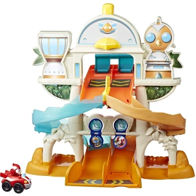 Afbeelding van Playskool Nicelodeon jr. Top Wing Academy racebaan auto speelset garage