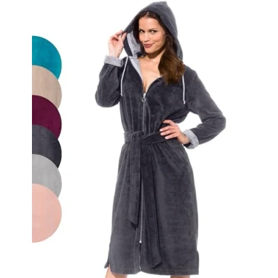 Afbeelding van Morgenstern badjas met rits dames capuchon bamboe katoen microfiber badstof velour grijs XL