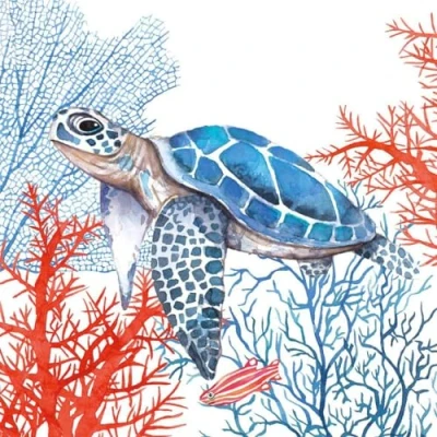 Afbeelding van 20 servetten schildpad in de oceaan tafeldecoratie decoupage servettechniek 33 x cm